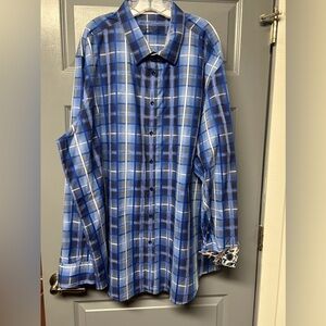 Tasso Elba blue plaid cotton men’s shirt. Size 3XLT. Appears new.